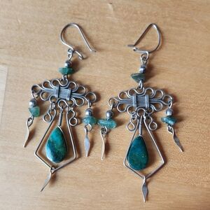Elegant Silver and Green Dangle Earrings